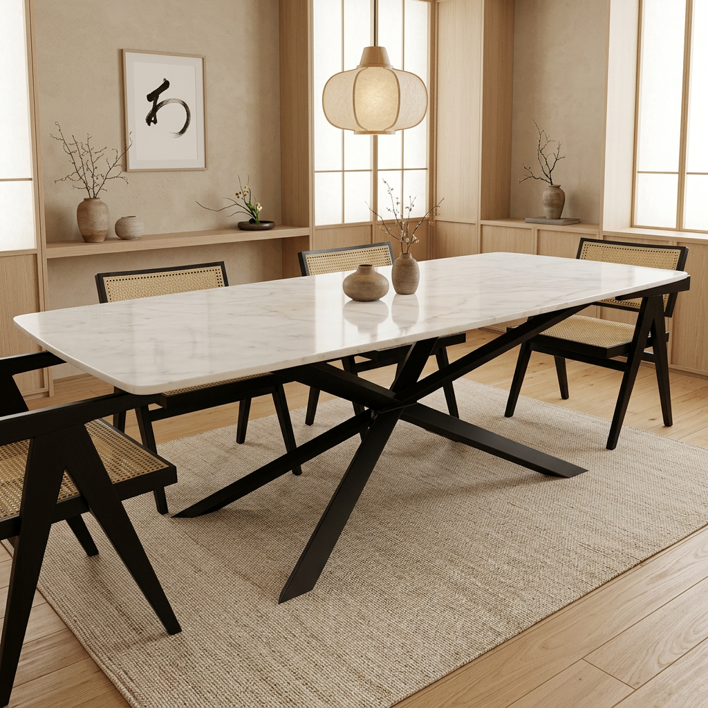 Détail marbre blanc naturel — Table à manger japandi Takane | Maison Japandi