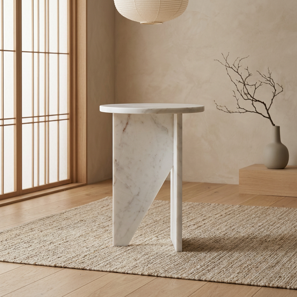 Détail marbre blanc naturel — Table de chevet japandi Koe | Maison Japandi