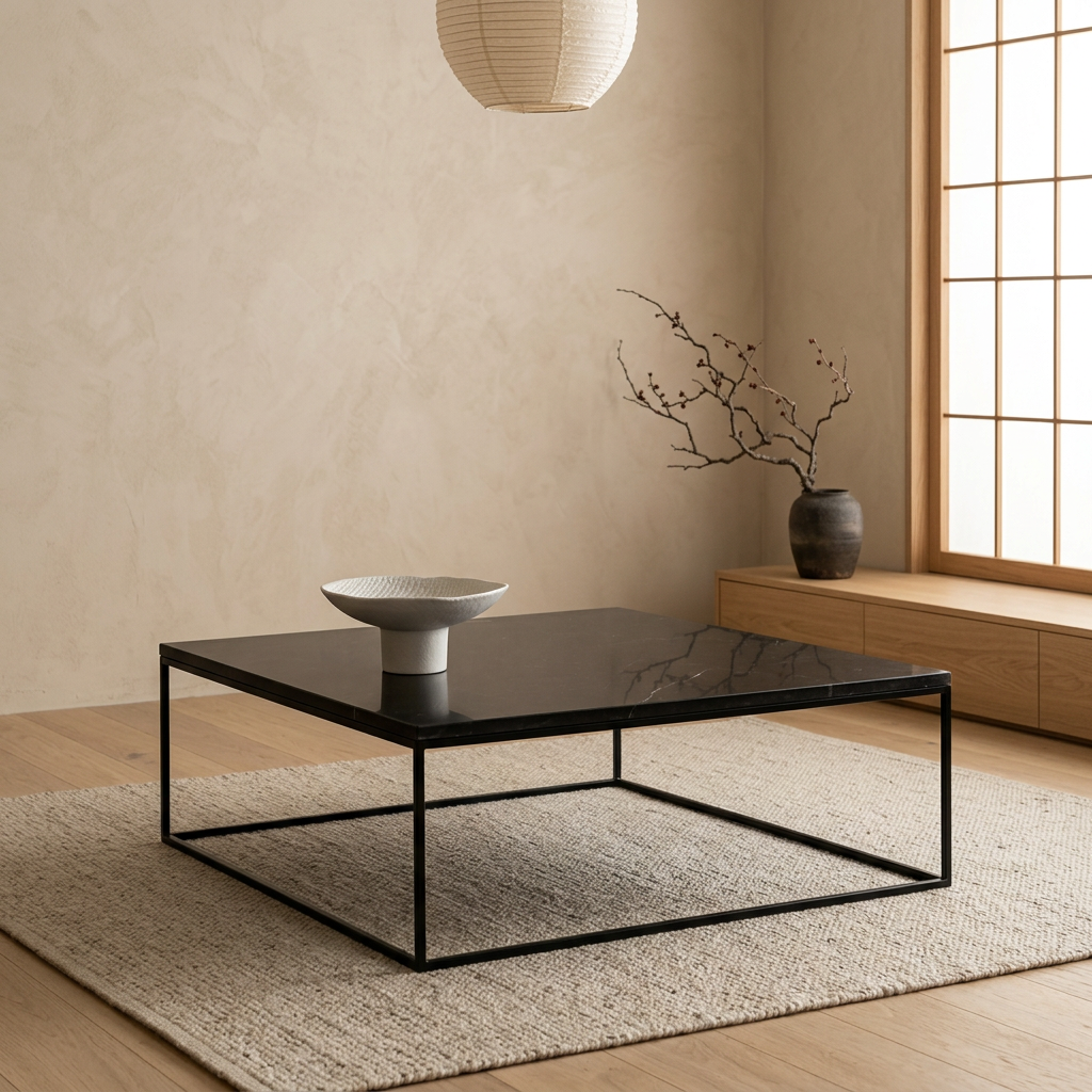 Plateau marbre — table basse japandi Carrée artisanal | Maison Japandi