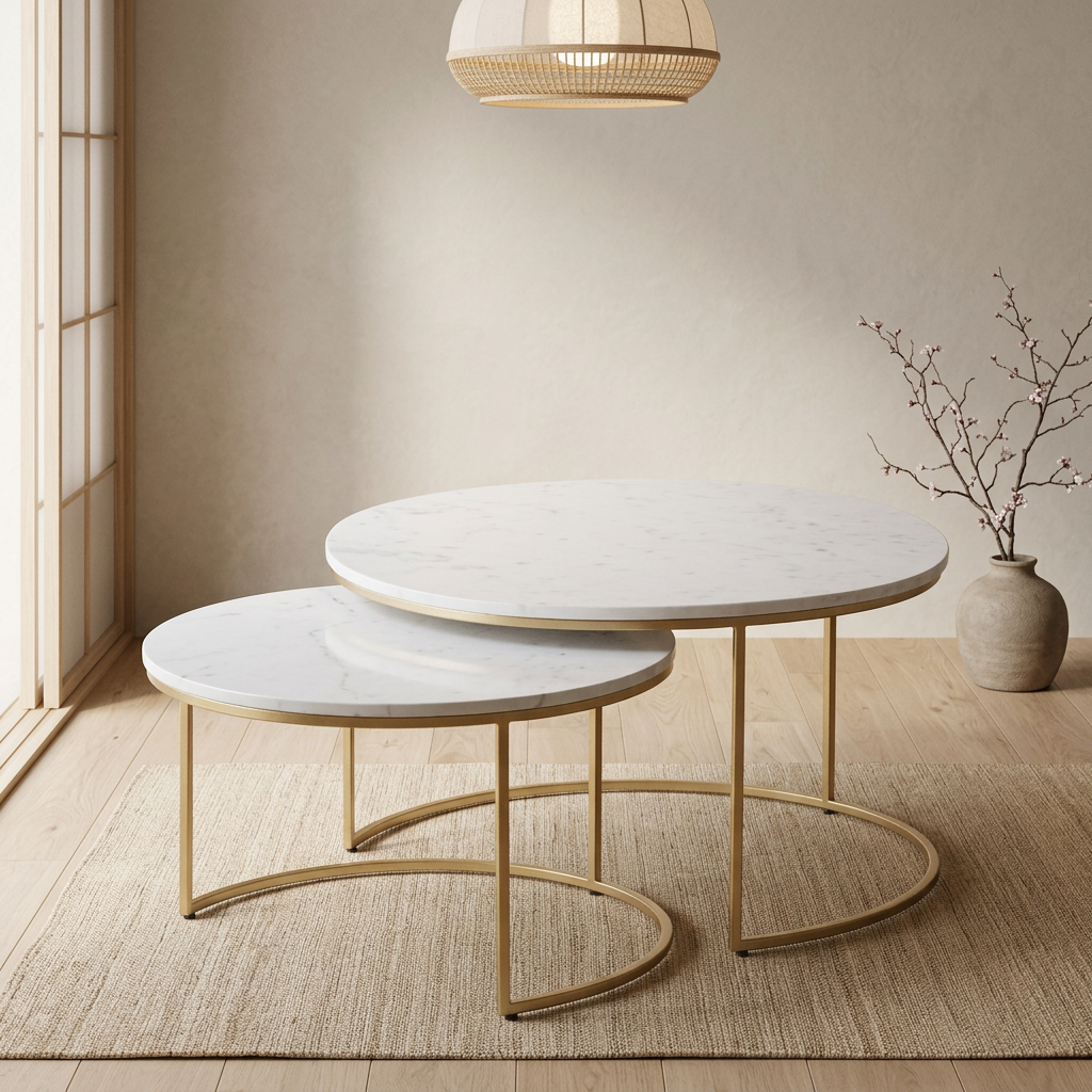 Table japandi Tables en marbre blanc — Maison Japandi