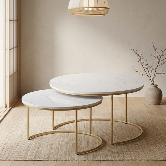 Table japandi Tables en marbre blanc — Maison Japandi
