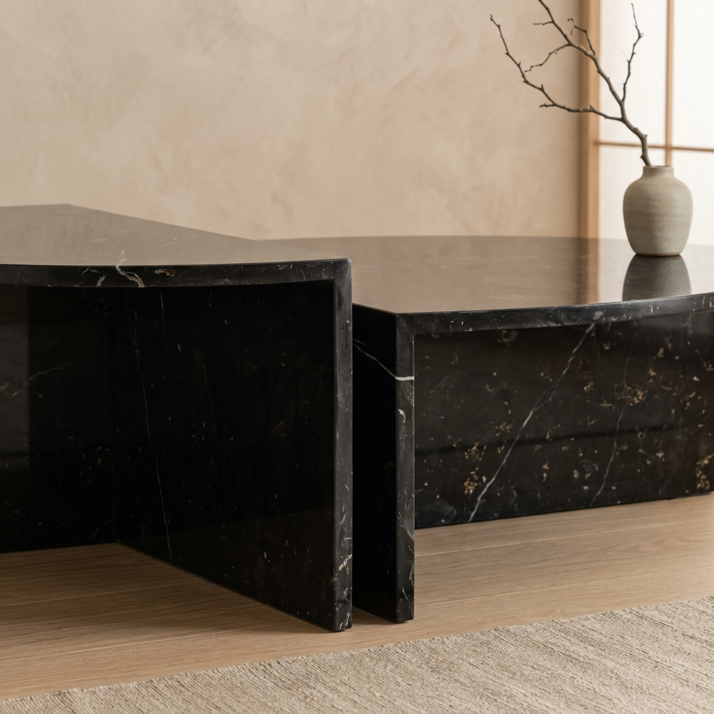Plateau marbre noir — table basse japandi Kage artisanal | Maison Japandi