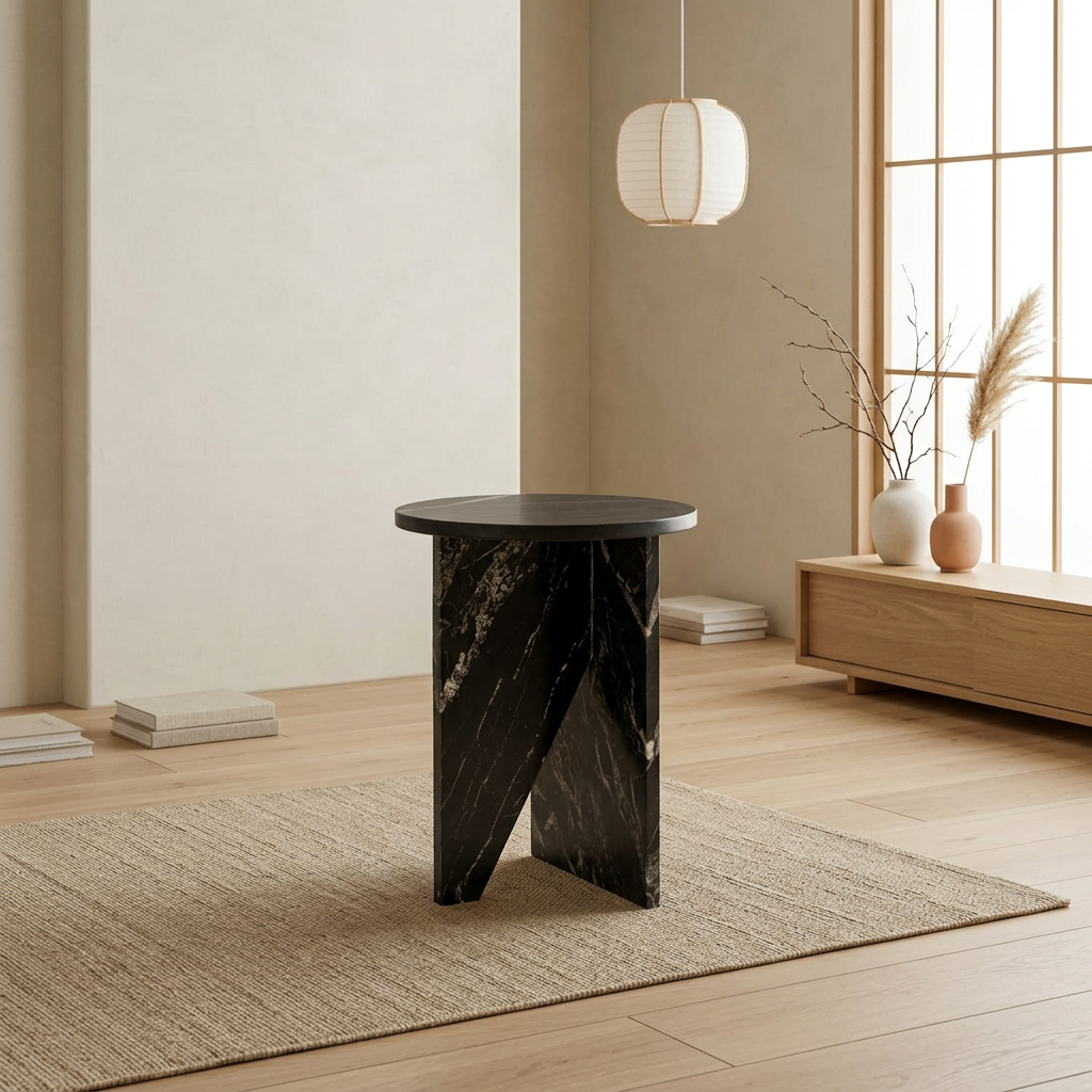 Détail marbre noir naturel — Table d'appoint japandi Koe | Maison Japandi