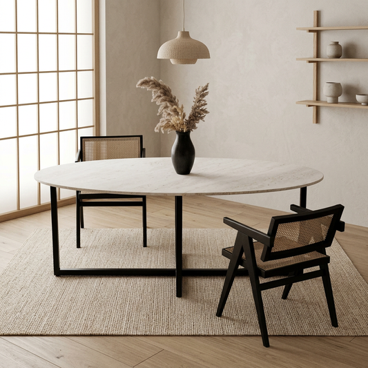 Table à manger japandi Berg dans un intérieur japandi — Travertin | Maison Japandi