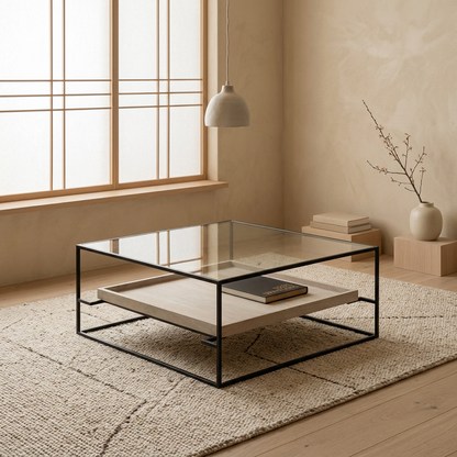 Détail pierre naturelle naturel — Table basse japandi Carrée | Maison Japandi