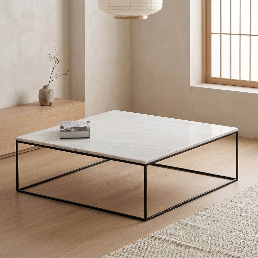 Détail marbre naturel — Table basse japandi Carrée | Maison Japandi