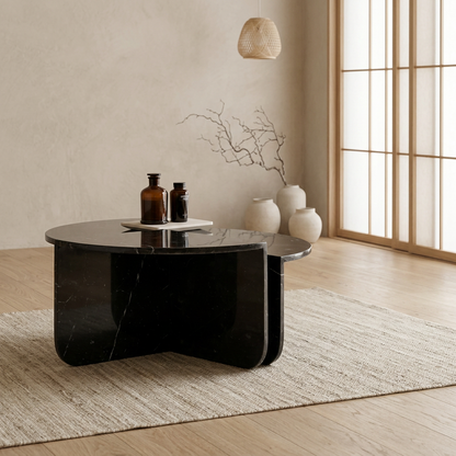 Table basse japandi Kage dans un intérieur japandi — Marbre noir | Maison Japandi