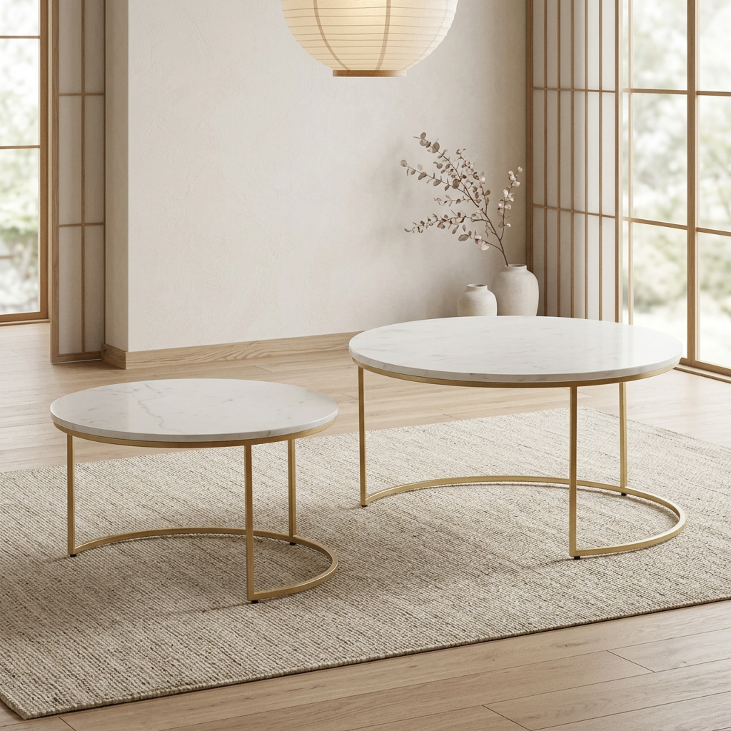 Table japandi Tables dans un intérieur japandi — Marbre blanc | Maison Japandi