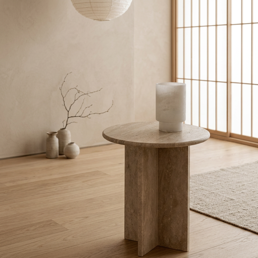 Table japandi dans un intérieur japandi — Travertin | Maison Japandi