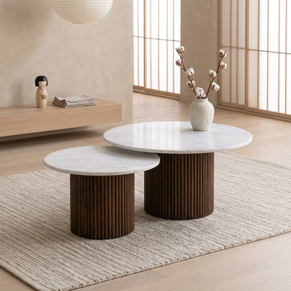 Table japandi Tables dans un intérieur japandi — Marbre blanc | Maison Japandi