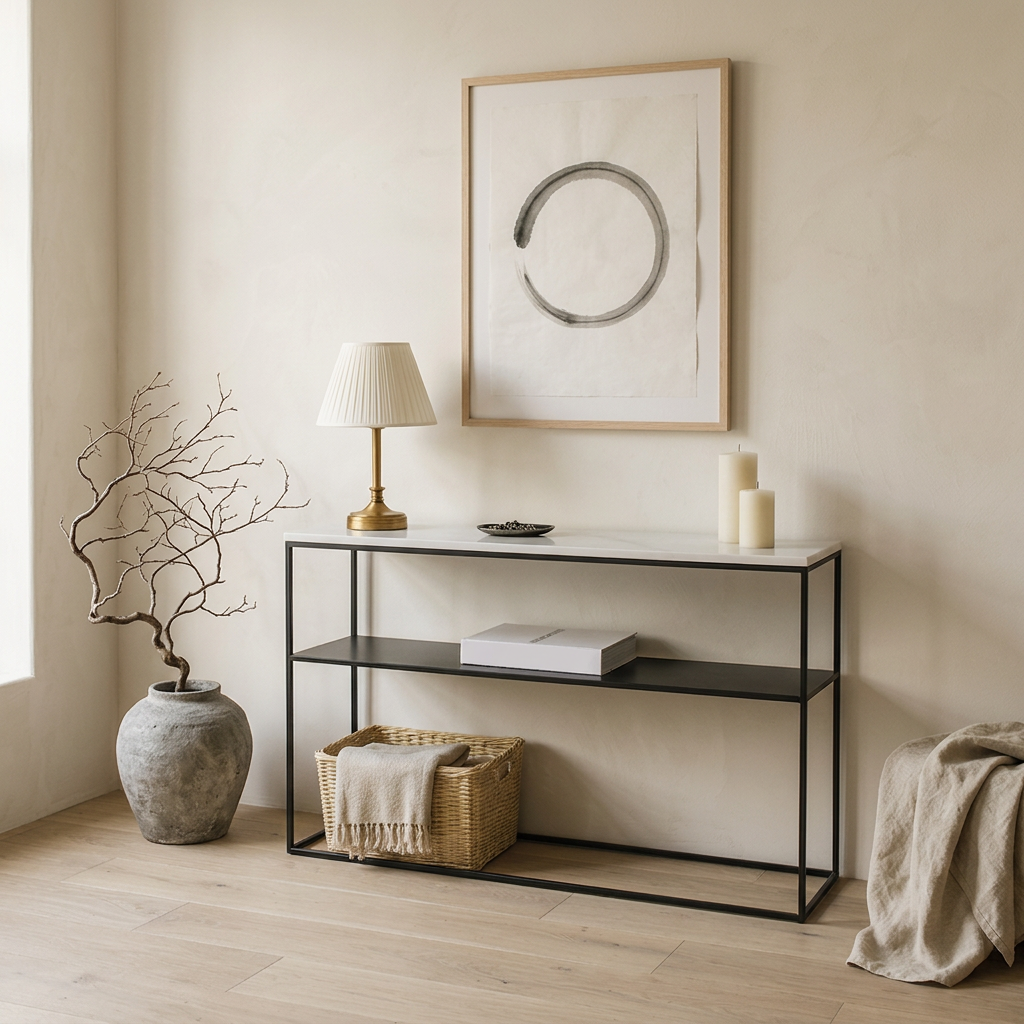 Console japandi Métal en marbre blanc — Maison Japandi
