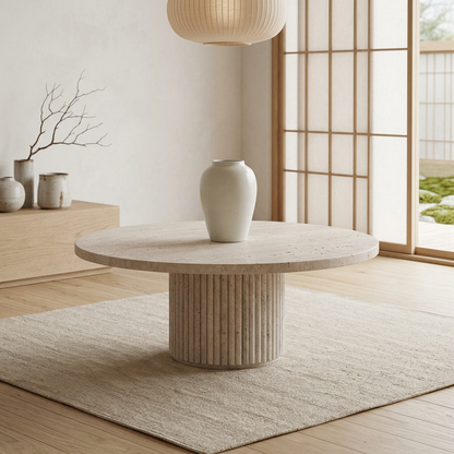 Détail travertin naturel — Table basse japandi Maru | Maison Japandi