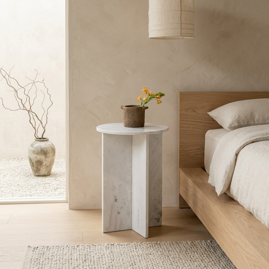 Table de chevet japandi Tables en marbre blanc — Maison Japandi