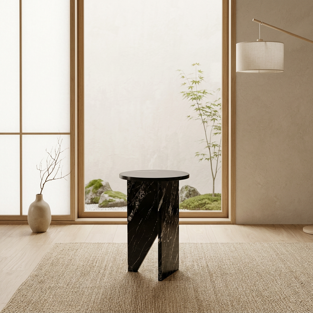 Table d'appoint japandi Koe en marbre noir — Maison Japandi