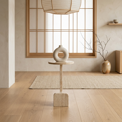 Table japandi dans un intérieur japandi — Travertin | Maison Japandi
