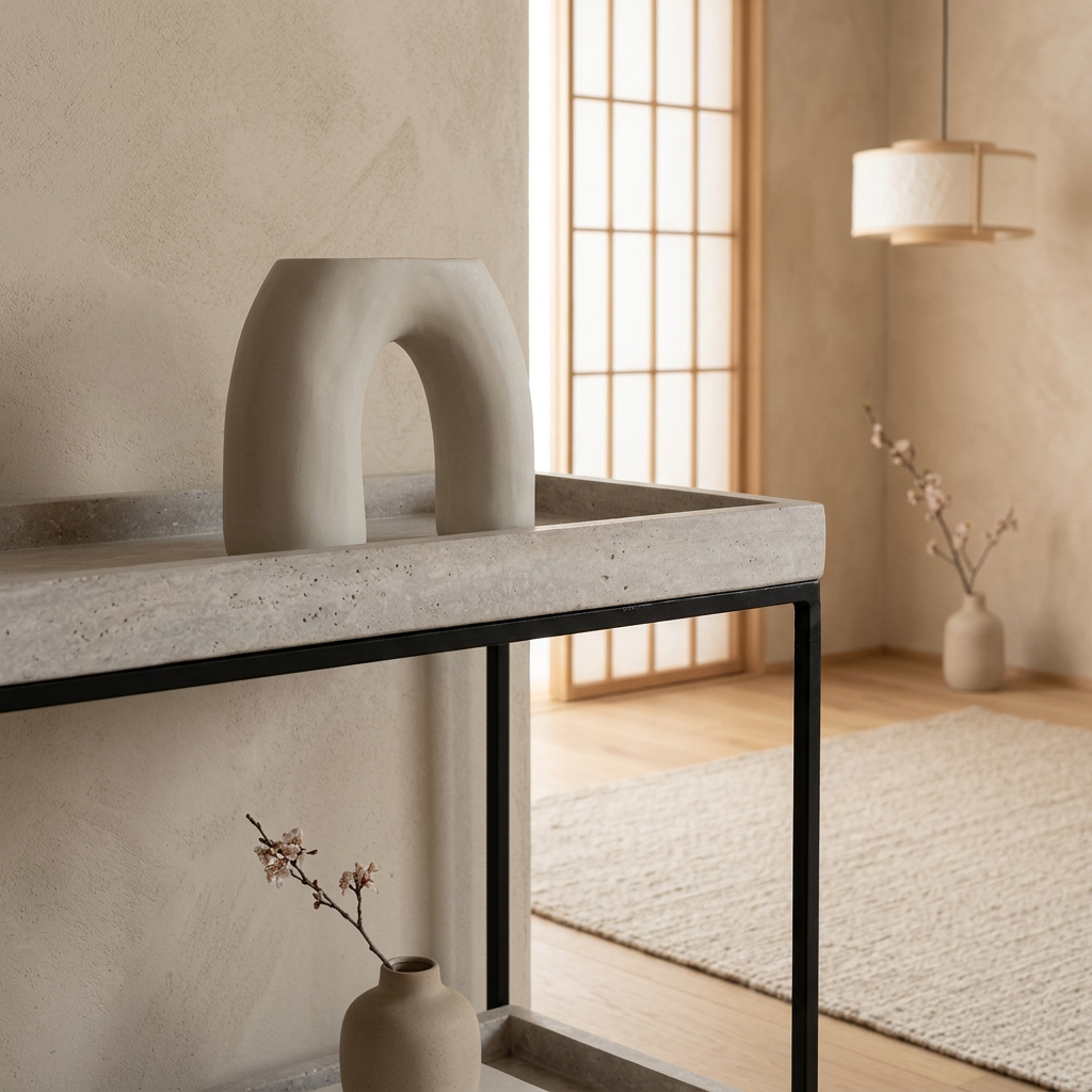 Détail travertin naturel — Console japandi Sen | Maison Japandi