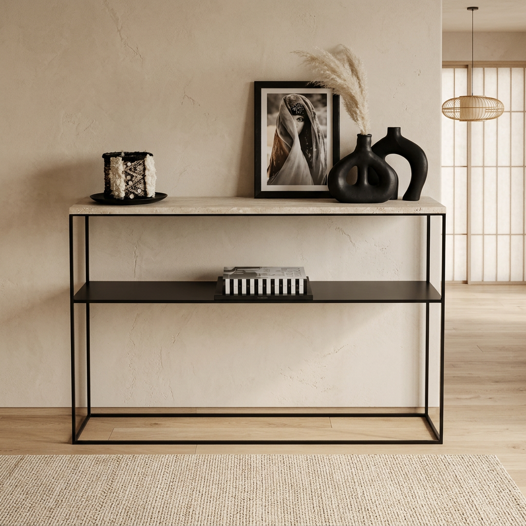 Détail travertin naturel — Console japandi Métal | Maison Japandi