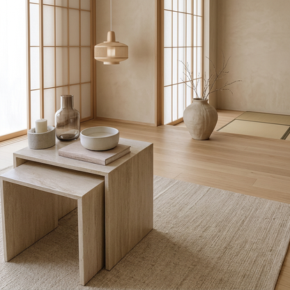 Table japandi Duo en travertin — Maison Japandi