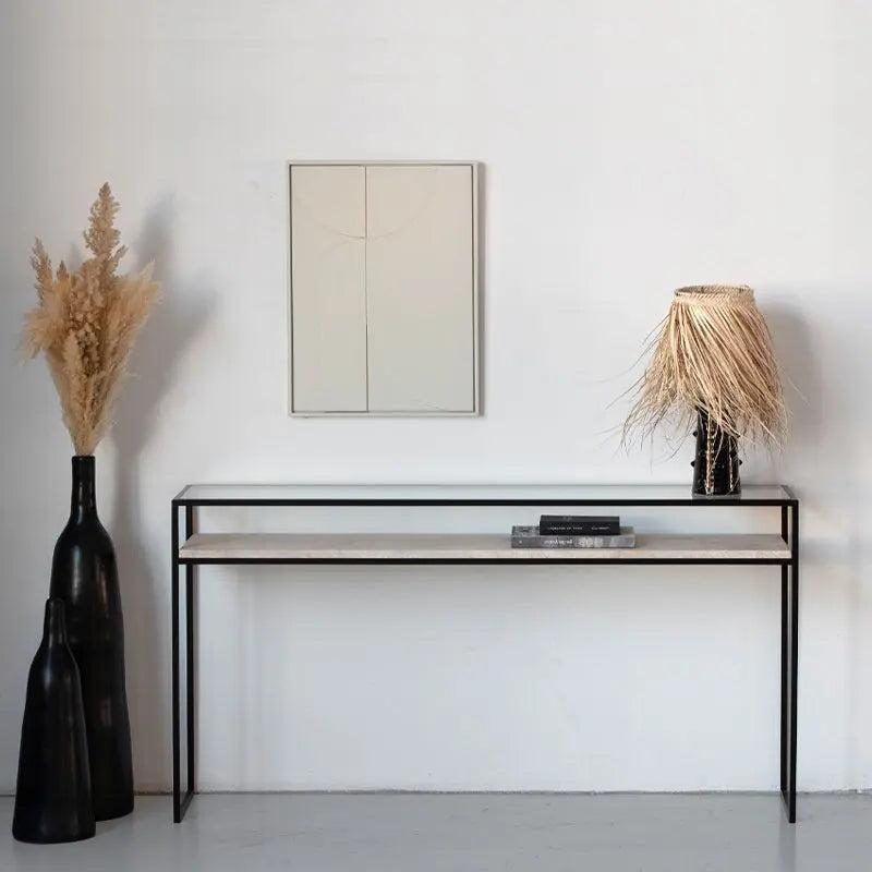 Console Japandi en Verre et Travertin Nami – Design Moderne et Élégant