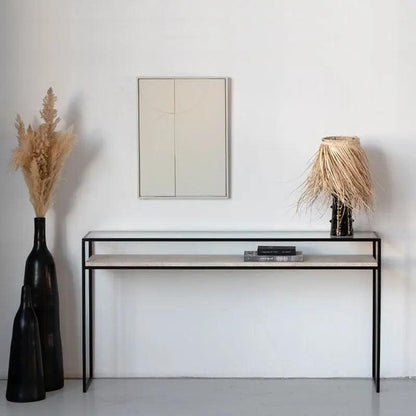 Console Japandi en Verre et Travertin Nami – Design Moderne et Élégant