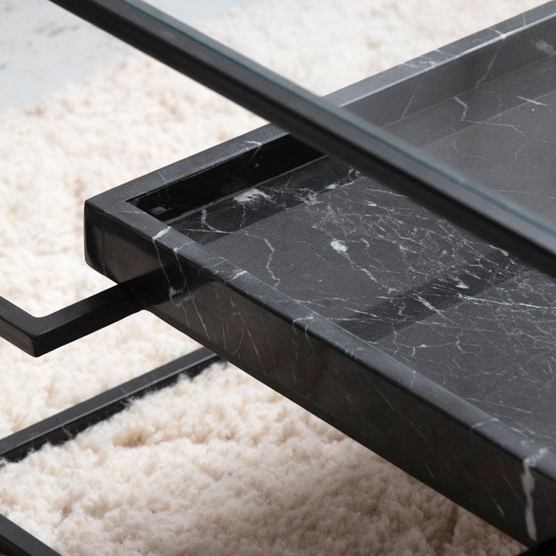 Table basse Japandi Usu en Verre et Marbre noir – Design moderne et chic