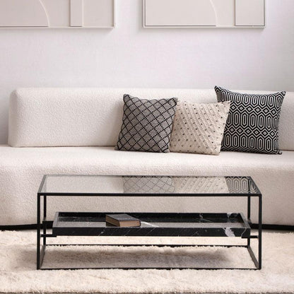 Table basse Japandi Usu en Verre et Marbre noir – Design moderne et chic