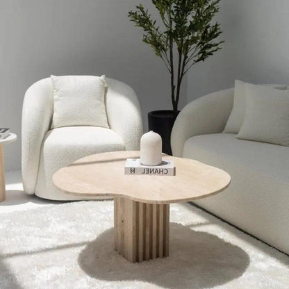 Table Basse Japandi Tane en Travertin – Design organique et pied rainuré