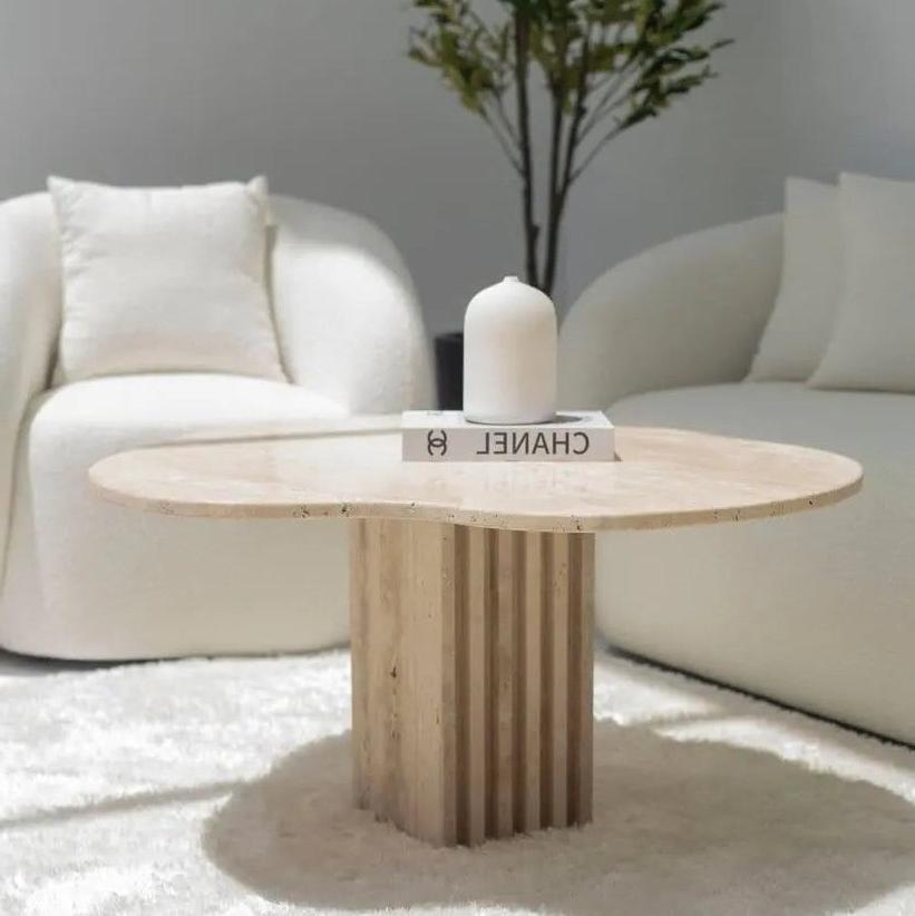 Table Basse Japandi Tane en Travertin – Design organique et pied rainuré