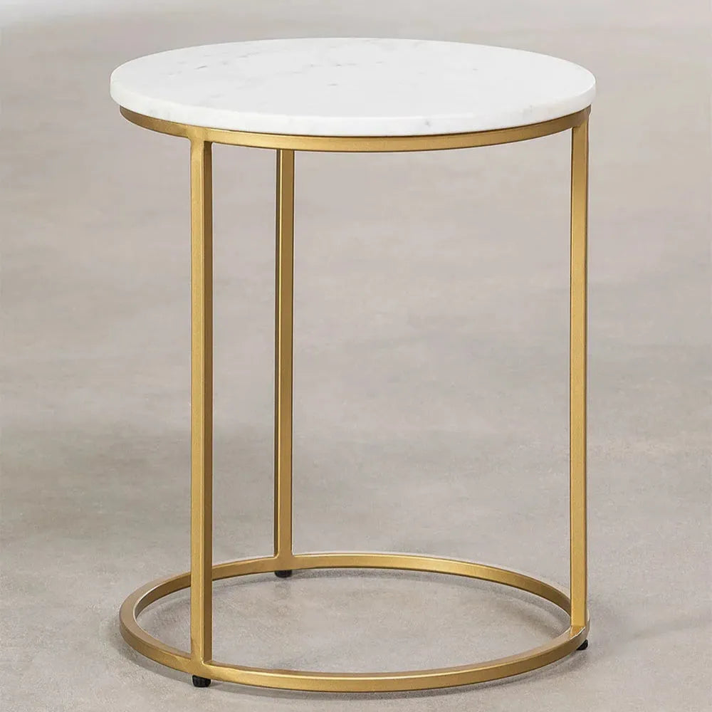 Japandi – Table d’Appoint Hoshi – Marbre Blanc & Métal Doré