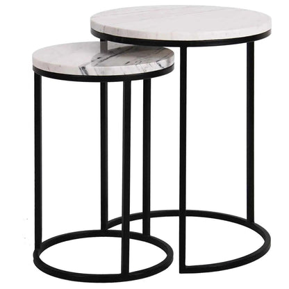 Japandi – Tables d’Appoint Gigognes en Marbre Blanc et Métal Shimo | Design Élégant et Chic