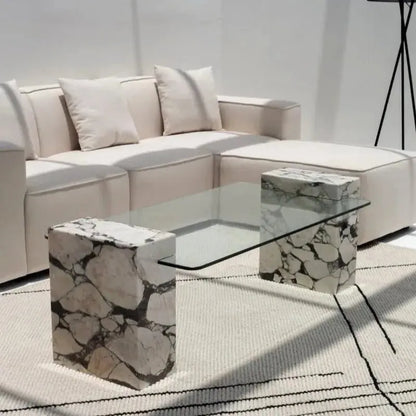 Table Basse Japandi Mori en Marbre Calacatta & Verre – Design contemporain