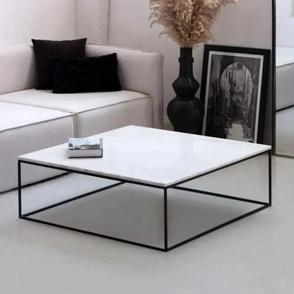Table Basse Carrée Japandi Marbre et Métal Ryu – Style Moderne et Scandinave