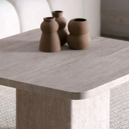 Table Basse Carrée Japandi Travertin Muji – Design Minimaliste et Élégant