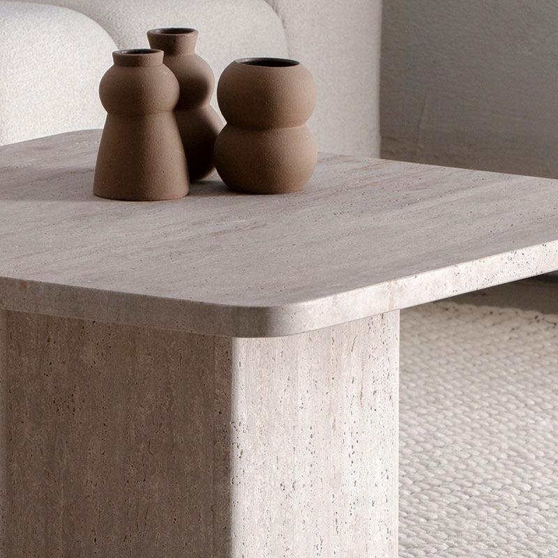 Table Basse Carrée Japandi Travertin Muji – Design Minimaliste et Élégant
