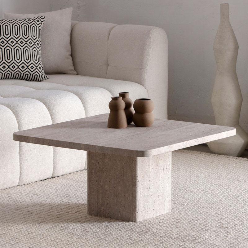 Table Basse Carrée Japandi Travertin Muji – Design Minimaliste et Élégant
