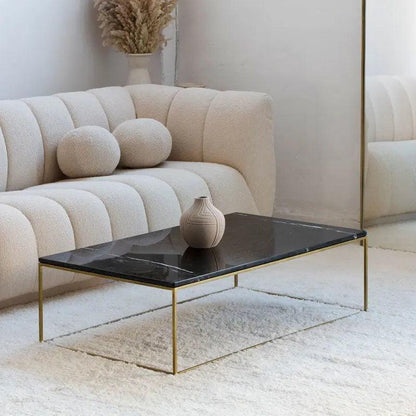 Table Basse Japandi Rindo en Marbre et Métal Doré – Élégance Moderne