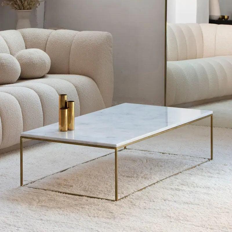 Table Basse Japandi Rindo en Marbre et Métal Doré – Élégance Moderne