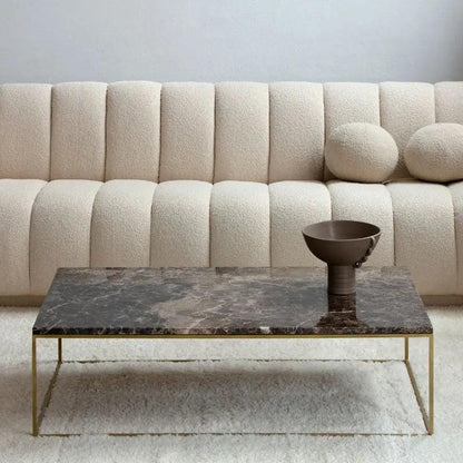 Table Basse Japandi Rindo en Marbre et Métal Doré – Élégance Moderne