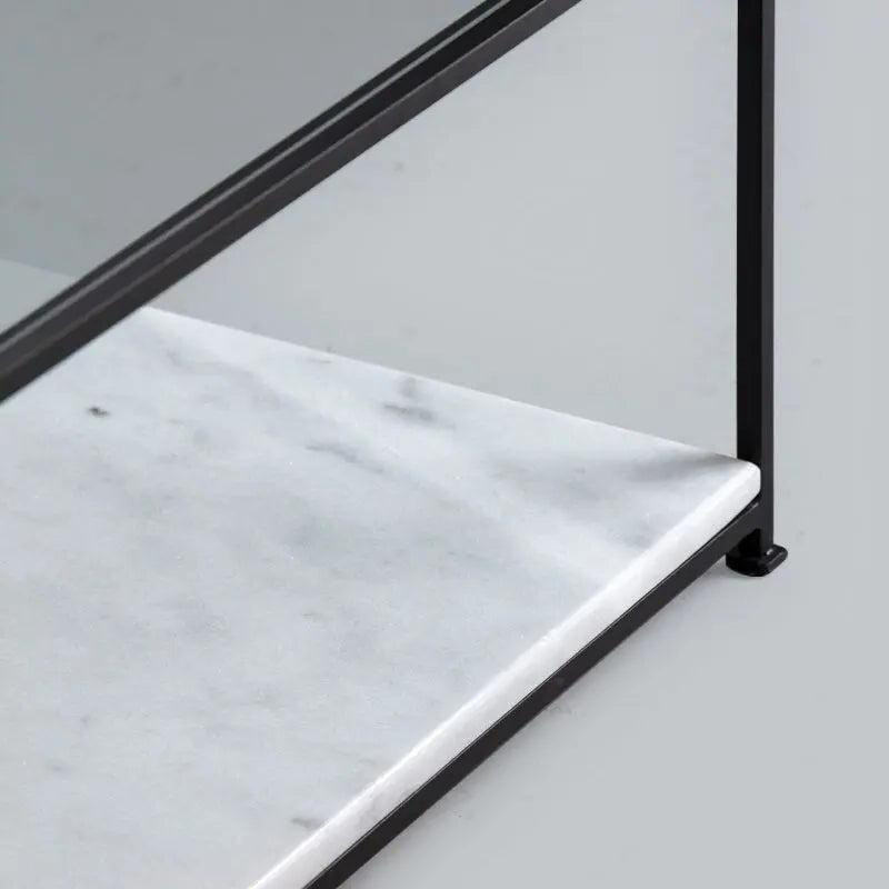 Table Basse Carrée Japandi Gin – Verre et Marbre Blanc Naturel