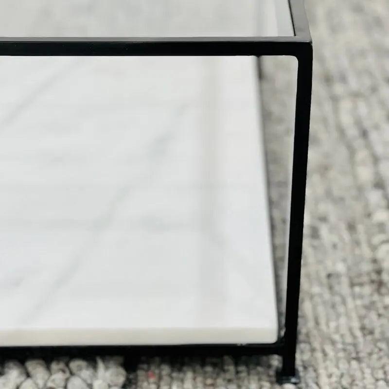 Table Basse Rectangulaire Japandi Shio – Verre et Marbre Blanc