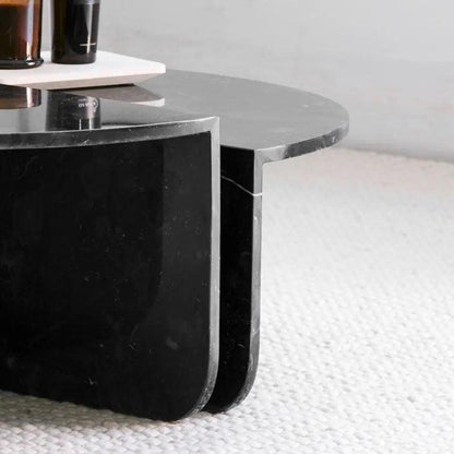Table basse gigogne Japandi Marbre noir Kage – Style Contemporain