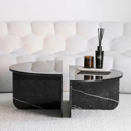 Table basse gigogne Japandi Marbre noir Kage – Style Contemporain