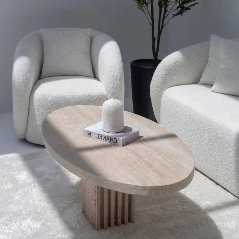 Table basse ovale Japandi Hi en Travertin – Design méditerrannéen