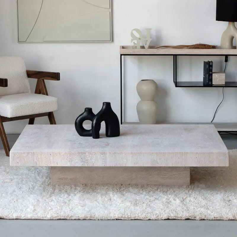 Table Basse Rectangulaire Japandi Travertin Ishi – Élégance Moderne et Durable