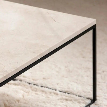 Table Basse Japandi Wabisabi en Marbre et métal – Rectangulaire, design moderne