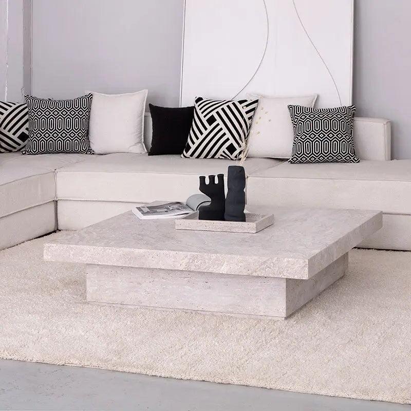 Table Basse Carrée Japandi Travertin Naturel Kivi – Élégance Contemporaine