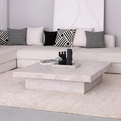 Table Basse Carrée Japandi Travertin Naturel Kivi – Élégance Contemporaine