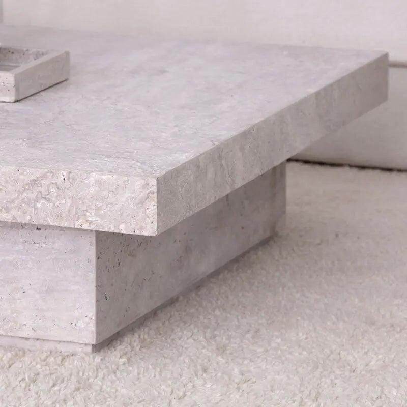 Table Basse Carrée Japandi Travertin Naturel Kivi – Élégance Contemporaine