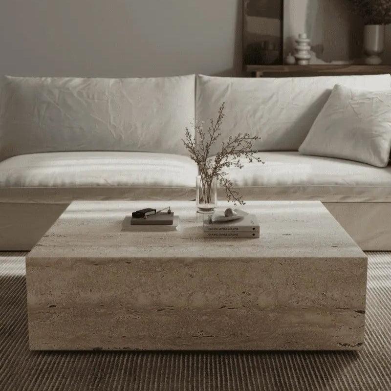 Table Basse Japandi Vik en Travertin – Élégance rectangulaire et intemporelle