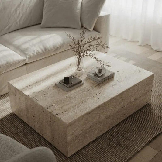 Table Basse Japandi Vik en Travertin – Élégance rectangulaire et intemporelle